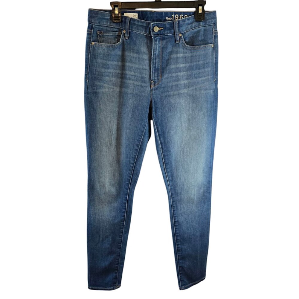 GAP 1969 WOMENS HIGH RISE SKINNY JEANS 30R WINDWARD WASH BACK POCKETS